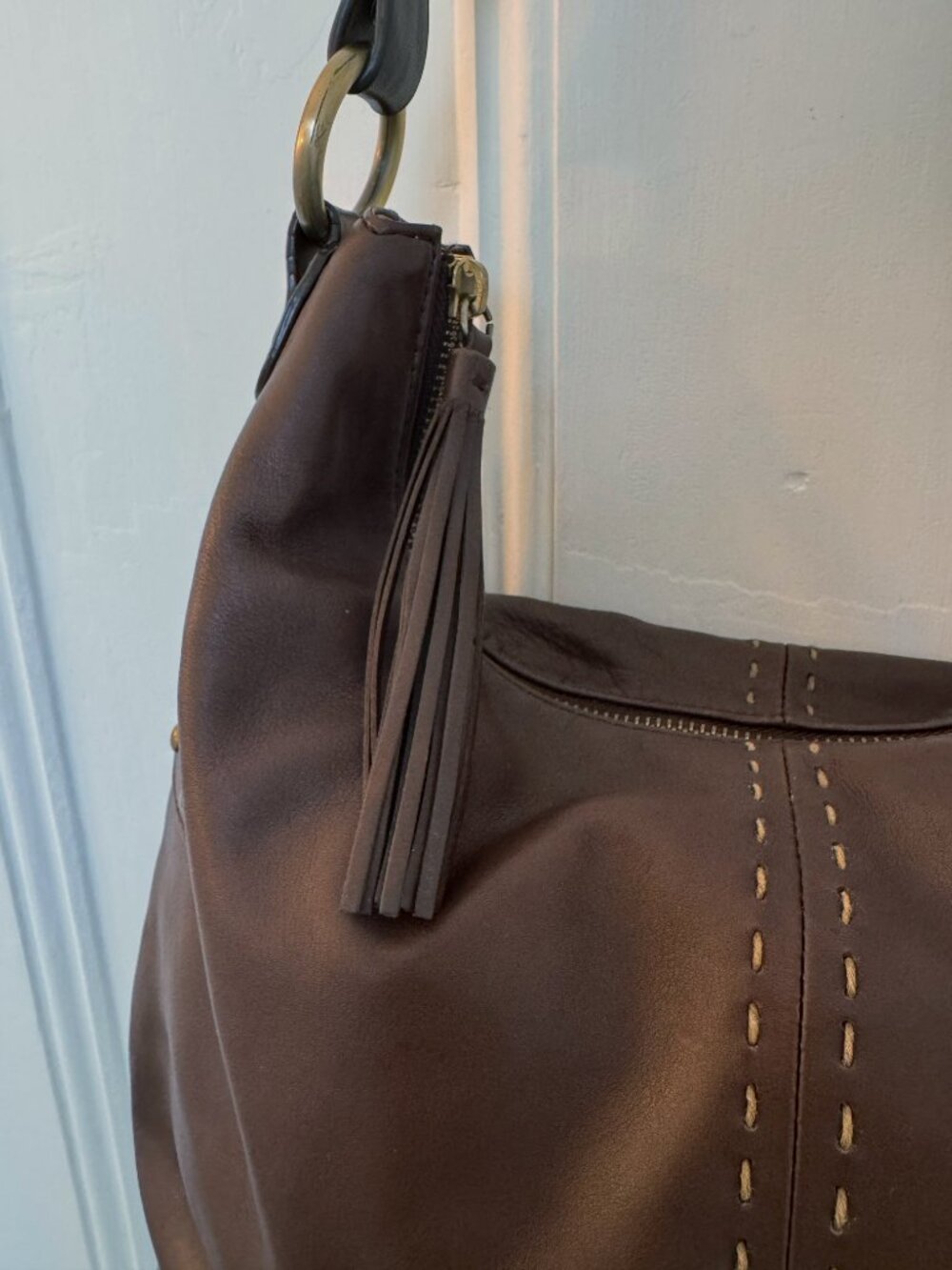 SIGRID OLSEN Leather Dark Chocolate Brown Hobo Bag - Picture 2 of 10